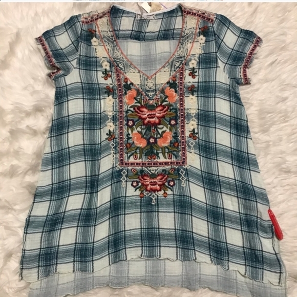 Plaid embroidered julienne drape top by Johnny Was - Picture 4 of 7